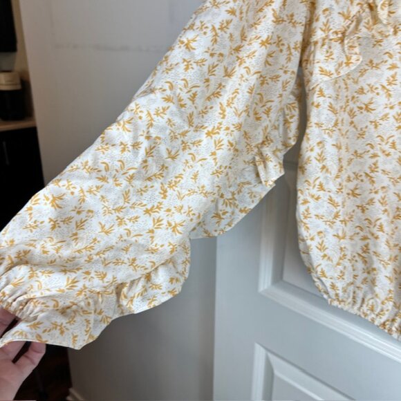 Bishop + Young Celestial Ruffle Floral Blouse White Yellow Print Size M - Picture 7 of 7